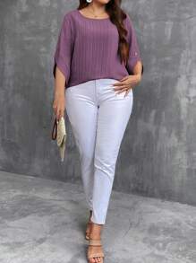 SHEIN LUNE Plus Size Round Neck Casual Mid-Length Sleeve Shirt For Daily Wear