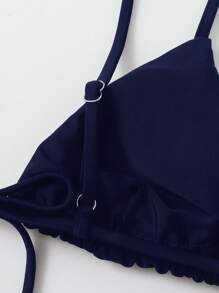 Swim Vcay Women's Solid Color Bikini Triangle Cup Swimwear Top Summer - Navy Blue - View 5