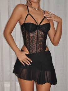 SHEIN ICON Summer Low Waist Asymmetrical Skirt With Ruffled Hemline And Mesh Fabric - Black - View 2