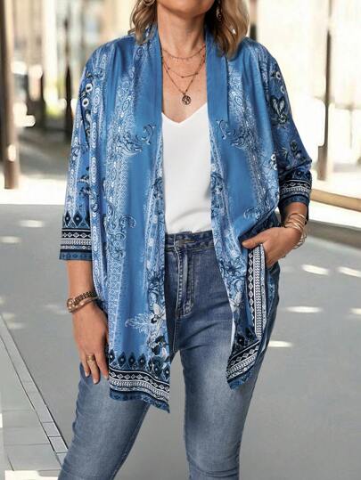 EMERY ROSE Plus size vintage bedrukt casual vakantiejack