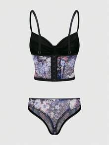ROMWE Fairycore Fairy Floral Underwire Bra Set For Women - Multicolor - View 2