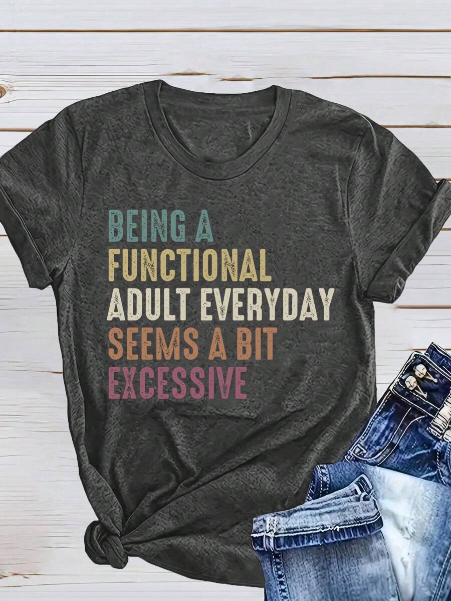 Calvaya 大码时尚简约热转印印花休闲短袖 T 恤 日常实用成人装似乎有点过度 图案 T 恤 女式上衣