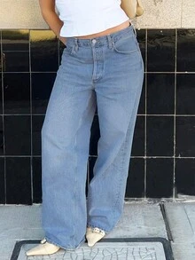 Women's High Waist Loose Wide Leg Zip-Up Jeans