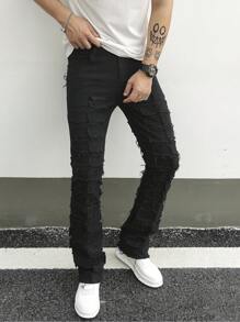 Manfinity EMRG Nam Frayed Cạnh Denim Quần jean - màu đen - Xem 4