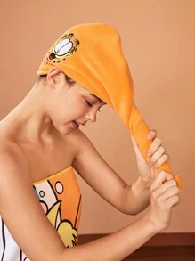 GARFIELD | SHEIN Coral Fleece Cute Embroidered Hair Drying Cap, For Home Bathroom Decor Summer Use Hair Drying Towel Wrap - Yellow - View 2