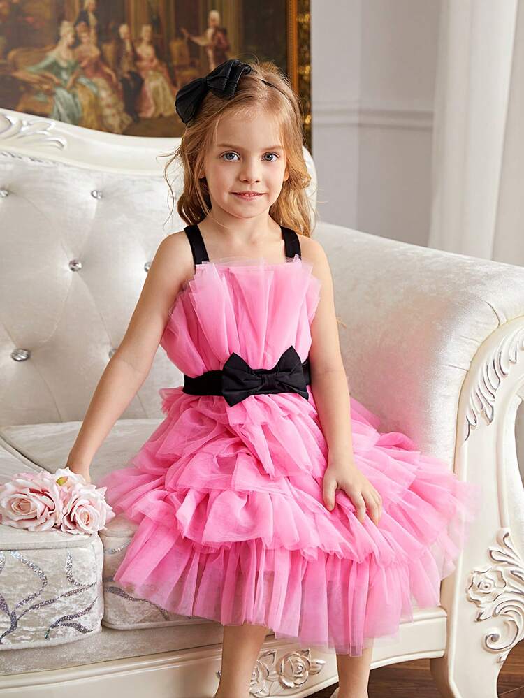Young Girls' Sweet & Cool Mesh Spaghetti Strap Dress For Daily Wear