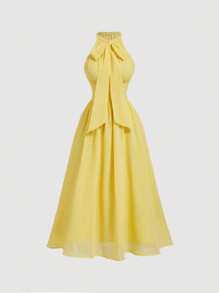 SHEIN MOD Vestido amarillo de mujer con cuello de corbata de moño, vestidos de dama de honor, vestidos de graduación, vestidos de mujer para la playa - Amarillo - Ver 1