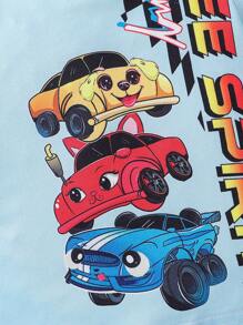 Baby Boy Cute Motorcycle Pattern Snug Fit Round Neck T-Shirt And Leggings Set, Home Wear - Mint Green - View 6