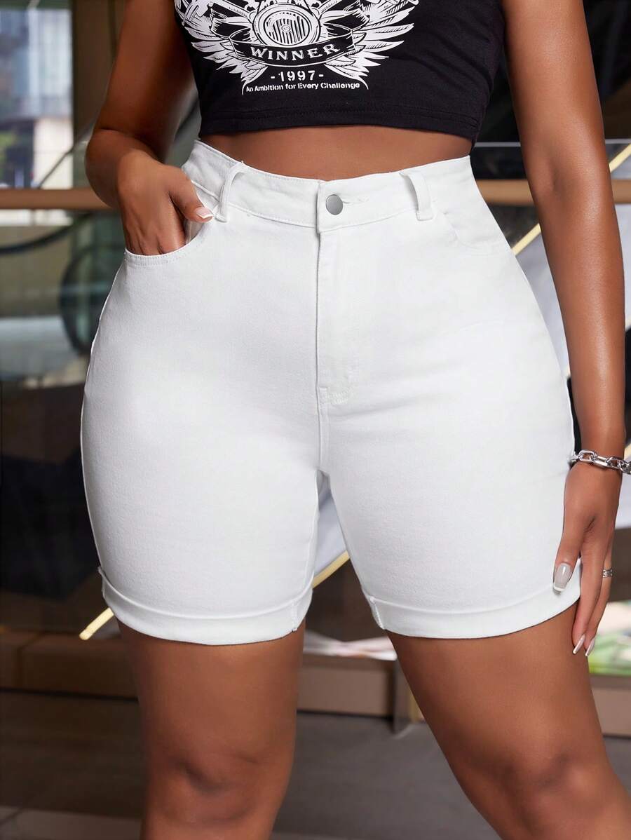 SHEIN SXY 大碼女性帶口袋束口牛仔短褲