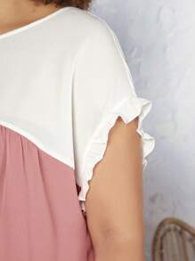 SHEIN CURVE+ Robe d"été grande taille de style vacances plage avec manches à volants et col rond bicolore en A - Multicolore - Voir 8