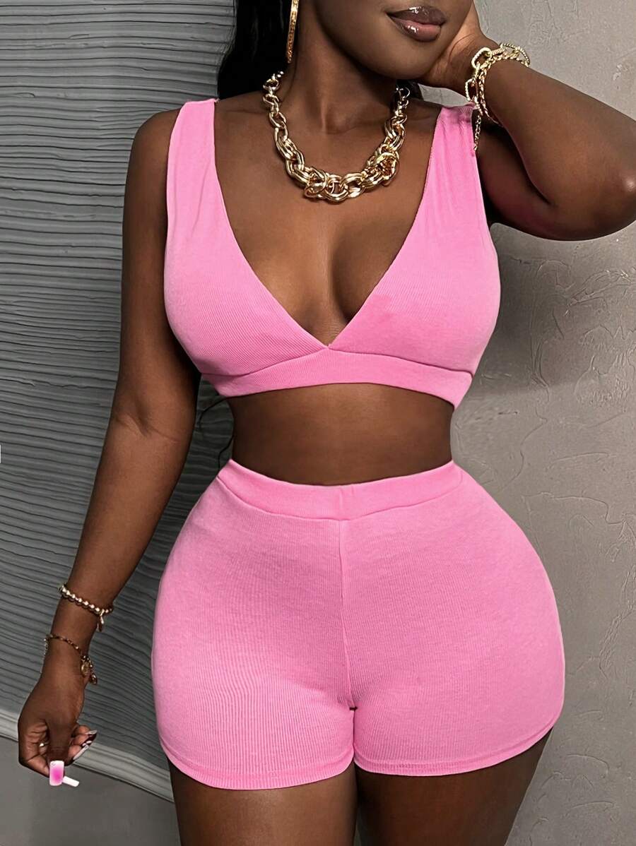 Slaydiva 2024 New Spring Summer Women's Sleeveless Top And Tight Shorts Two-Piece Set