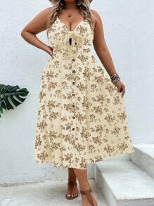 Breezaya Plus Size Women's Random Printed Simple Daily Dress - Apricot - View 7