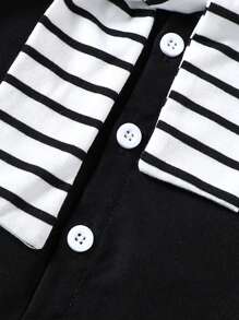 Souflis Souflis Baby Boy Spring/Summer Leisure Blue & White Stripe Shirt With Shawl Suiting French Holiday Style - Black - View 3