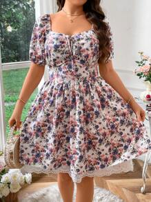 Flirla 數碼印花大尺碼方領連身裙