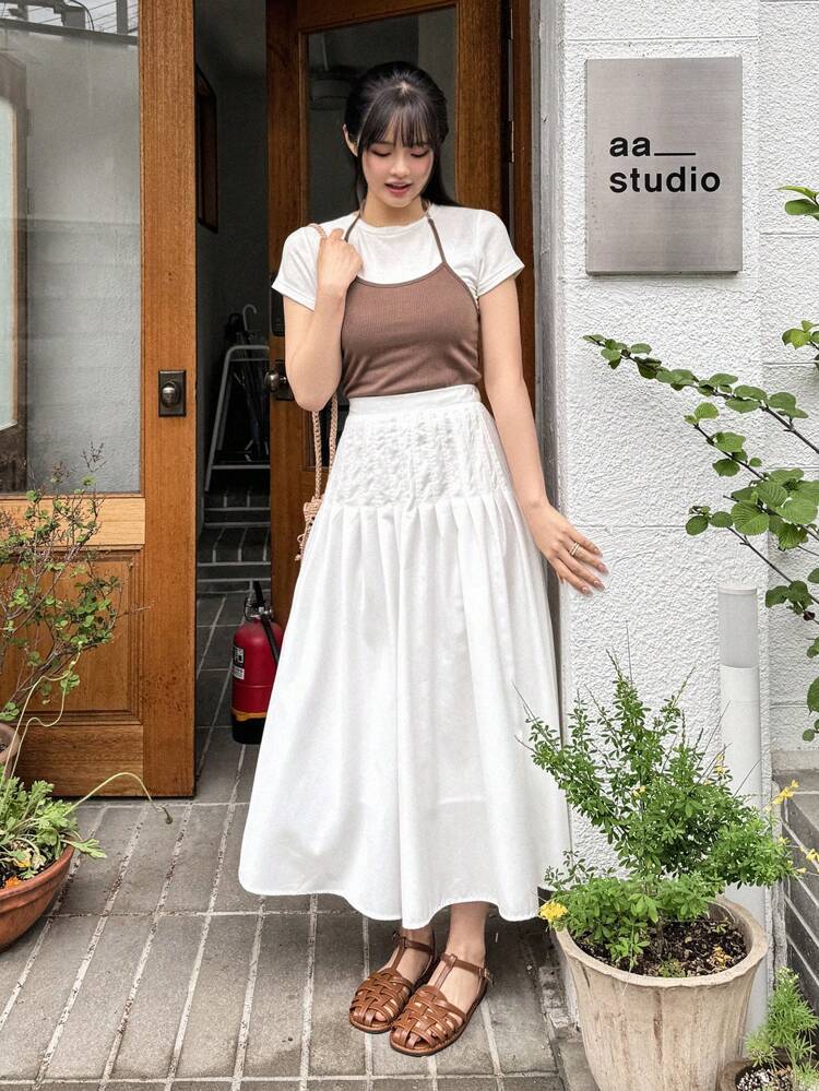 Women's Solid Color Pleated Long Casual Skirt Fall Skirts