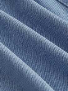 SHEIN MOD Váy denim dáng rộng cổ điển cỡ lớn có thắt lưng, màu xanh - Rửa nhẹ - Xem 4