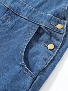 Teen Boy All-Match Casual Daily Wear Light Blue Washed Comfortable Adjustable Denim Overalls - Medium Wash - View 4