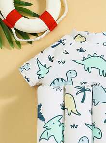 Baby Boy Cartoon Dinosaurus Patroon Gewatteerd Eendelig Badpak