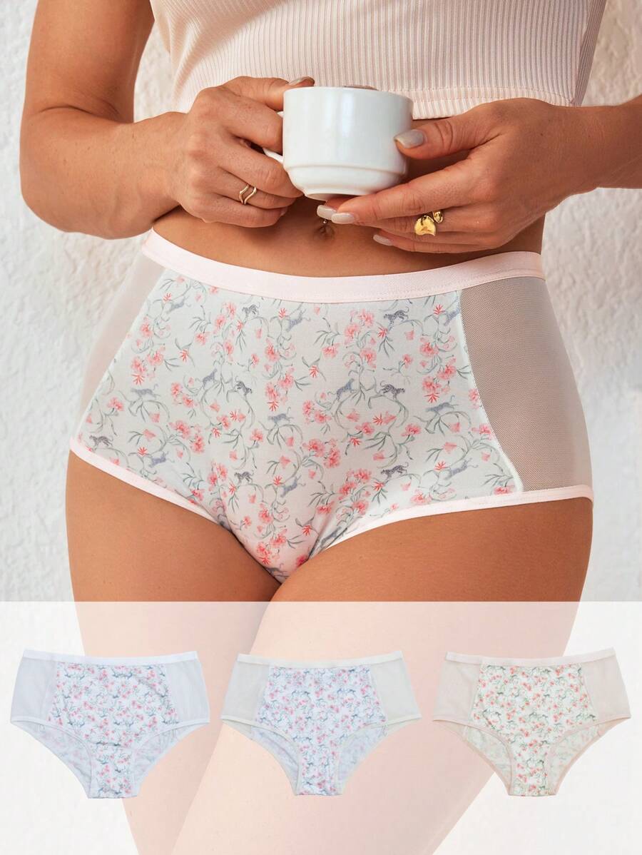 SHEIN 女性時尚可愛舒適花卉三角褲