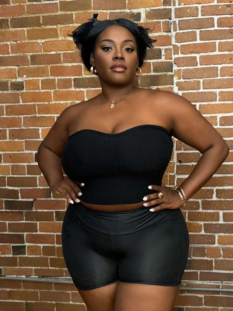 Plus Size Summer Solid Color Knitted Sleeveless Tube Top