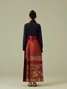 Chinese Traditional Skirt Women's Long Skirt Woven With Gold Tiger Pattern And Horse-Faced Skirt - Red - View 2