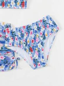 青少年女孩可爱碎花两件套比基尼套装夏季海滩 - 彩色 - 查看 6