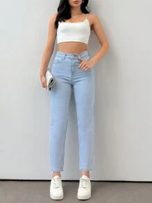 RueChic Women'S Light Blue Washed Tapered Jeans - Baby Blue - View 4