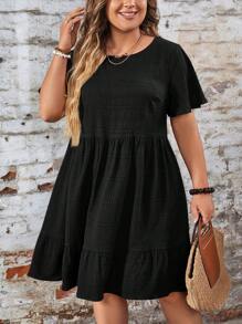 SHEIN LUNE Vestido casual de verano para tallas grandes en color negro con cuello redondo y manga corta - Negro - Ver 5