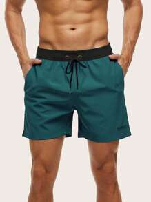 Manfinity KASUA Men's Color-Block Drawstring Waist Beach Shorts,Hawaiian - Blue - View 6