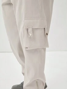 Manfinity Roughcore Men's Plus Size Casual Solid Color Drawstring Waist Cargo Pants - Apricot - View 5