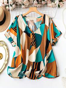 SHEIN LUNE Plus Size Kỳ nghỉ Giải trí Áo sơ mi tay cánh dơi in ngẫu nhiên - Nhiều màu - Xem 1