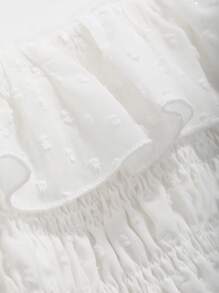 DAZY Women's Ruffle Short Sleeve Waist Cinched Dress Sundress - White - View 8