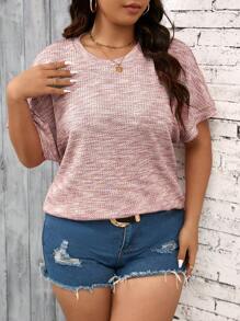 SHEIN LUNE Plus Size Women's Tie Dye Printed Round Neck Batwing Sleeve Casual T-Shirt, Summer - Multicolor - View 4