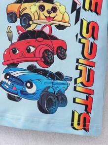 Baby Boy Cute Motorcycle Pattern Snug Fit Round Neck T-Shirt And Leggings Set, Home Wear - Mint Green - View 3