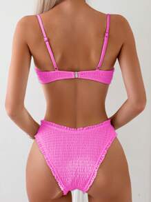 SHEIN Swim 夏季沙灘女式比基尼套裝，鋼結構支撐聚攏式泳裝，適合度假 - 粉色 - 查看 6