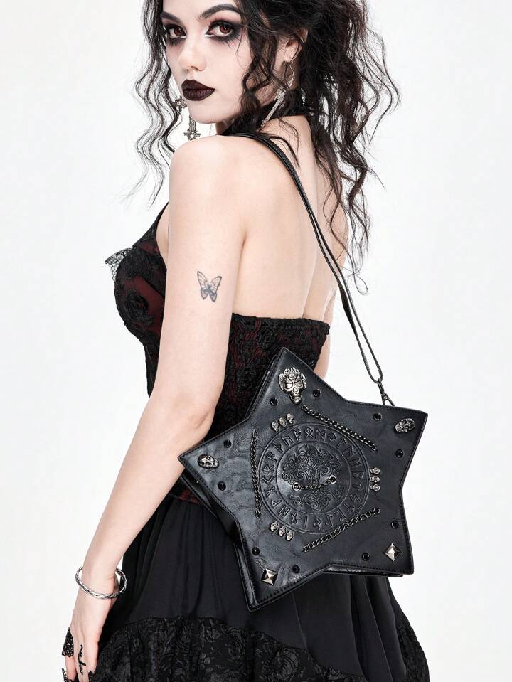 Our ROMWE Avant Women's Gothic Letter Pentagram Backpack, Punk