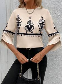 SHEIN Clasi 女式复古风格印花日常衬衫