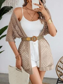 Breezaya Kurzärmelige Strickjacke für Damen Einfarbig und mit Cut Out Design für den Freizeitgebrauch im Urlaub