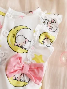 2pcs Baby Girls' Lovely Cartoon Sheep Printed Sleeveless Bodysuit Set - White - View 6