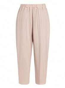 Calvaya Plus Size Vacation Leisure Solid Color Tapered Pants - Dusty Pink - View 2