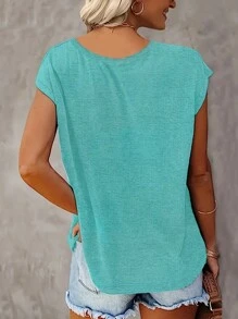 INAWLY Women's Short Sleeve V-Neck Solid Color Casual T-Shirt, Summer - Multicolor - View 2
