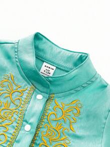 春夏男婴编织材料刺绣款式保守优雅日常休闲运动连体裤 - 彩色 - 查看 5