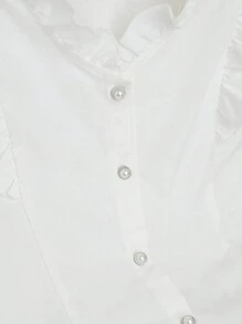 SHEIN Unity 1pc Women's V-Neck Ruffle Trim Cinched Waist Elegant Blouse, Summer Women Shirt,Short Sleeve Tops - White - View 4