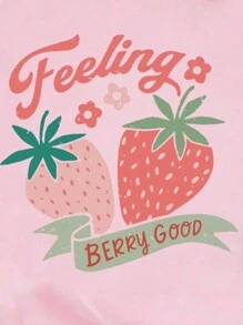 Glissea 女式夏季草莓字母印花圆领短袖休闲T恤图案T恤女式上衣 - 粉色 - 查看 3