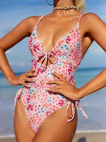 Swim Mod 女式零件泳衣，小花卉隨機印花，適用於夏季假期和海灘