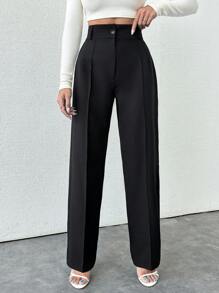 EURMUSE Pressed Straight Trousers - Black - View 1