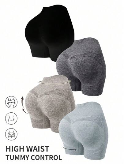 4 Stück atmungsaktive Scrunch Butt Sportshorts aus Spandex, dehnbare Shorts