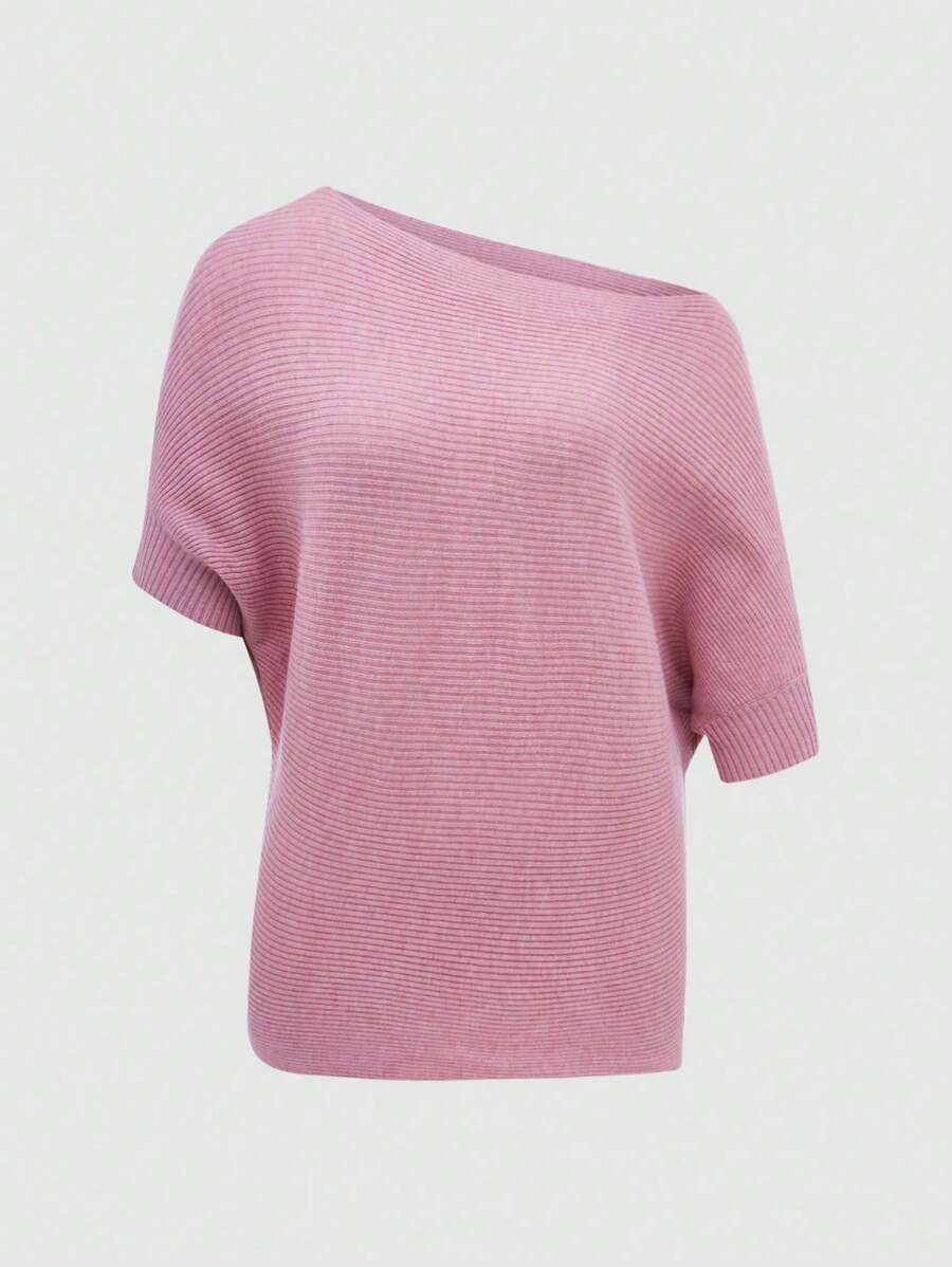 SHEIN LUNE Women Knit Tops Asimetris Plain Casual - Berwarna merah muda - View 1