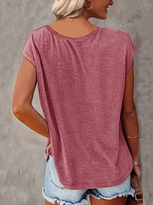 INAWLY Women's Short Sleeve V-Neck Solid Color Casual T-Shirt, Summer - Multicolor - View 3