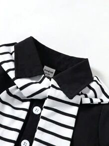 Souflis Souflis Baby Boy Spring/Summer Leisure Blue & White Stripe Shirt With Shawl Suiting French Holiday Style - Black - View 6